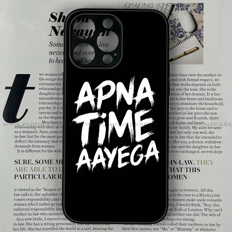 iPhone 13 Pro Max - Apna Time Ayega - Premium Printed Glass soft Bumper shock Proof Case CS-11954